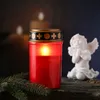 LED Grablicht - Grabkerze - gelb flackernde Flamme - H. 12,5cm - für Außen - rot mit Deckel Produktbild-Vorschau