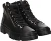A pair of black leather high-top boots with laces and a side zipper, presented on a white background. Voir les images du produit