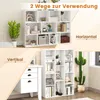 A collage showing a white bookshelf in two different orientations: horizontal and vertical, with decorative items and books. Podgląd zdjęcia produktu