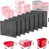A display of various storage bins and shelving units, with dimensions indicated. Náhled obrázku produktu
