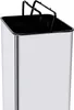 A close-up view of the top portion of a stainless steel trash can with black handles. Produktbild-Vorschau