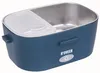 A blue lunchbox with a silver interior and a clear plastic lid. Produktbild-Vorschau
