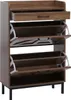 A wooden shoe cabinet with multiple shelves and a drawer, shown against a white background. Podgląd zdjęcia produktu