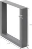 A gray metal table leg with dimensions indicated. Produktbild-Vorschau