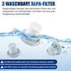 Three white HEPA filters submerged in water with bubbles. Produktbild-Vorschau