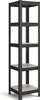 A tall, narrow, five-shelf shelving unit with a black metal frame and light brown shelves, shown against a white background. Produktbild-Vorschau