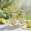2er Set Trinkglas 500ml Zitronen Strohhalm Bambusdeckel Produktbild-Vorschau 3