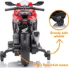 Rear view of a red Honda CBR 1000RR electric motorcycle for children, with text highlighting features. Náhľad obrázku produktu