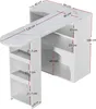 A diagram showing the dimensions of a white bar table with shelves. Produktbild-Vorschau