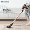 A person is using a cordless vacuum cleaner on a rug in a modern living room setting. Produktbild-Vorschau