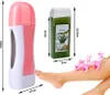 A waxing kit with a wax warmer, a wax cartridge, and a leg with flowers. Produktbild-Vorschau
