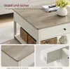 A collage of images showing a coffee table with storage baskets and drawers, highlighting its features. Náhled obrázku produktu