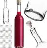 A collection of glass bottles, some filled with red liquid and corked, others empty, and a separate cork and bottle neck. Náhľad obrázku produktu