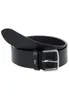 A black leather belt with a silver buckle is displayed against a white background. Produktbild-Vorschau
