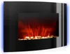 A modern, wall-mounted electric fireplace with realistic LED flames and a bed of decorative stones. Podgląd zdjęcia produktu