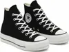 A pair of black Converse Chuck Taylor All Star high-top platform sneakers with white laces and soles, shown from a slightly angled front view against a white background. Voir les images du produit