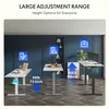Three adjustable standing desks in an office/creative space, with icons indicating different uses. Podgląd zdjęcia produktu