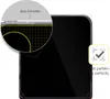 A close-up view of a phone screen protector with a magnified section showing its edge and grid pattern, alongside a checkmark icon indicating a perfect fit. Produktbild-Vorschau