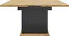 A dining table with a wooden top and a black base, shown against a white background. Produktbild-Vorschau