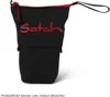 A black pencil case with red lettering and trim, standing upright against a white background. Produktbild-Vorschau