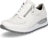 A white leather and textile women's sneaker with a wedge sole and a side zipper. Produktbild-Vorschau