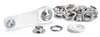 A white tool and a pile of metal eyelets are displayed on a white background. Anteprima dell’immagine prodotto