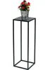 A black metal plant stand with a pot of red flowers on top, isolated on a white background. Anteprima dell’immagine prodotto