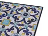 A close-up view of a square mosaic tabletop with a blue and yellow floral pattern. Produktbild-Vorschau
