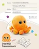 A plush octopus toy is shown with descriptive text and illustrations. Produktbild-Vorschau