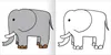 A colored elephant next to a black and white outline of an elephant. Anteprima dell’immagine prodotto