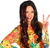 schwarze lange Hippie Perücke mit Perlen für Damen Produktbild-Vorschau 2