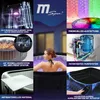 A collage of images showcasing features of an MSpa whirlpool, including UV-C disinfection, heating system, LED lighting, pump system, antibacterial material, and setup. Produktbild-Vorschau