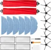 A collection of cleaning accessories for a robot vacuum cleaner, including brushes, filters, and mop pads, laid out on a white background. Produktbild-Vorschau