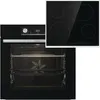 A black oven and a black induction hob are shown side-by-side against a white background. Produktbild-Vorschau