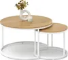 A set of two nesting coffee tables with round wooden tops and white metal frames, displayed on a white background. Náhľad obrázku produktu