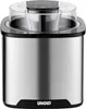 A stainless steel ice cream maker with a clear lid and a digital display. Produktbild-Vorschau