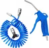A blue air duster gun with a coiled blue hose and connectors, laid out on a white background. Anteprima dell’immagine prodotto