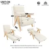 Diagrams and dimensions of a beige armchair and chaise lounge. Produktbild-Vorschau