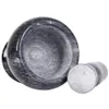A close-up, studio shot of a granite mortar and pestle against a white background. Voir les images du produit