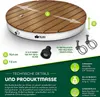 A diagram and descriptive text about a round outdoor shower, highlighting its dimensions and technical details. Náhľad obrázku produktu