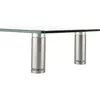 A close-up shot of a glass monitor stand with two silver cylindrical legs. Produktbild-Vorschau