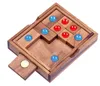 A wooden puzzle game with blue and red marbles. Produktbild-Vorschau