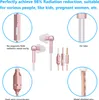 A collage of close-up images and diagrams illustrating the features of anti-radiation in-ear headphones. Produktbild-Vorschau