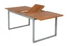 An outdoor table with a wooden top and metal legs, shown with an extension leaf partially deployed. Náhled obrázku produktu