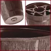 A collage of three close-up images of a brown Christmas tree stand designed to look like a wooden barrel. Voir les images du produit