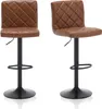 Two brown bar stools with diamond-stitched seats and black metal bases and legs are shown against a white background. Produktbild-Vorschau