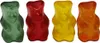 Four gummy bears in different colors are lined up against a white background. Produktbild-Vorschau