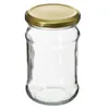 A clear glass jar with a gold screw-on lid, isolated on a white background. Produktbild-Vorschau