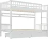 A white wooden bunk bed with drawers underneath, shown from the front. Náhľad obrázku produktu