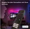 A hand holding a remote control in front of a TV screen with colorful ambient lighting. Produktbild-Vorschau